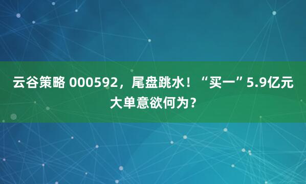 云谷策略 000592，尾盘跳水！“买一”5.9亿元大单意欲何为？